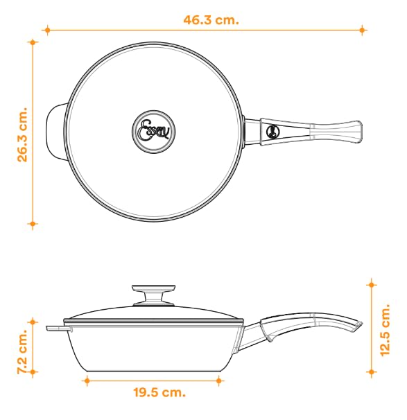 Essen 2524 Terra Sauté Pan - Contemporary Line - Cast Aluminum with Nova Trimium Nonstick Coating - for 4-5 Servings - Even and Healthy Cooking - Argentinian brand Essen now in the United States.