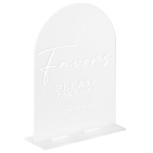 Frosted Arch Acrylic Favors Sign- 5"x7" Frosted Acrylic Wedding Sign and Base,1/8" Thick | Modern Calligraphy White Lettering Arch Acrylic Favors Sign for Wedding & Party