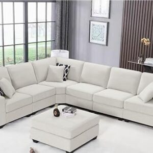 Legend Vansen Modular Pillows,Oversized Sectional Sofa Couches for Living Room,Apartments, L Shape with Ottoman-2, Cream