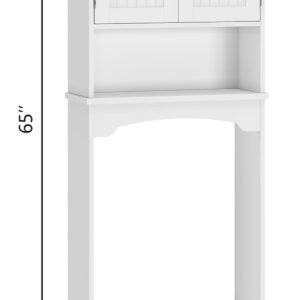 GarveeHome Over The Toilet Storage Cabinet, Double Door Bathroom Storage Organizer with Anti-Tip Device, Small Freestanding Space Saver with Open Shelf，White