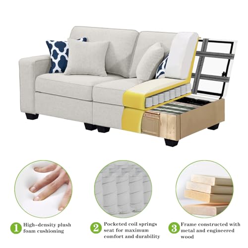 Legend Vansen Modular Pillows,Oversized Sectional Sofa Couches for Living Room,Apartments, L Shape with Ottoman-2, Cream