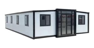 generic foldable home, 40ftx20ft prefab tiny home, white, mobile house with bathroom & kitchen, galvanized frame, waterproof, modern style