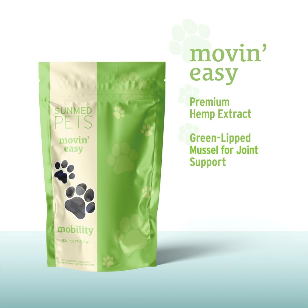 Sunmed Movin' Easy Relief Hemp Pet Chews with Omega 3 Supplement & Green Lipped Mussels for Dogs - for Joint Health & Mobility, 40 Count