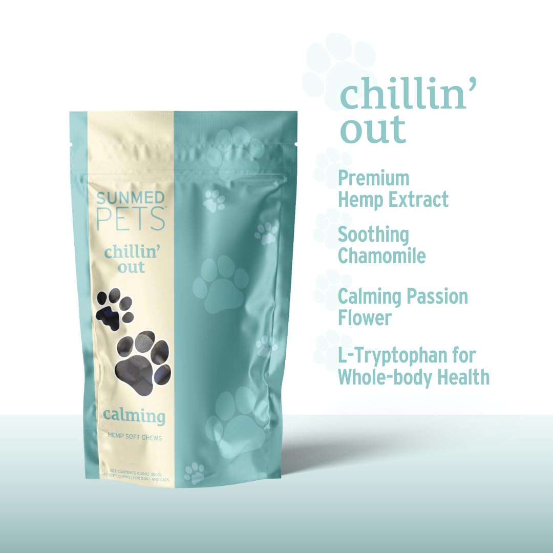 Sunmed Chillin' Out Hemp Dog Products with Chamomile & L-Tryptophan - Treats Provide Gentle Relaxation During Stressful Situations, 40 Count