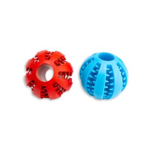 Indestructible Rubber Dog Ball- Two Pack Red and Blue - Interactive Treat Holder for Extreme Chewers - Durable Dog Toy