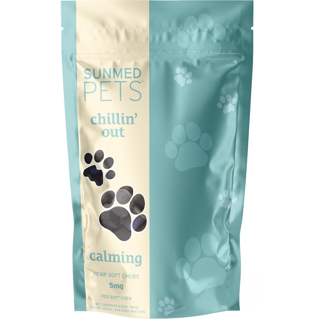 Sunmed Chillin' Out Hemp Dog Products with Chamomile & L-Tryptophan - Treats Provide Gentle Relaxation During Stressful Situations, 40 Count