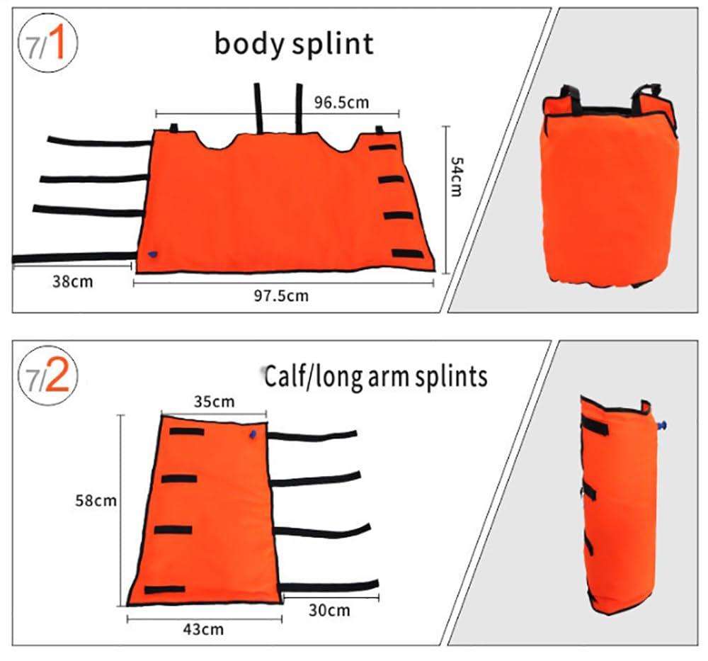 First Aid Air Splint Set, PVC Inflatable Multiple Combinations Emergency Vacuum Bone Fracture Immobilization Splint with Pump, Can Be X-rayed, Outdoor Camping First Aid Emergency Kit