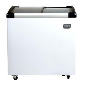 grs glass door small chest freezer - 4.13 cubic feet small deep freezer with led light and 2 removable baskets, mini freezer ideal for ice cream and frozen novelties