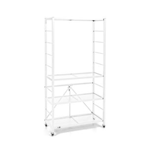 Origami R2 Series Folding Heavy Duty Steel Storage Rack Adjustable Shelving Portable Home Organization Unit with Wheels, Set of 2, White