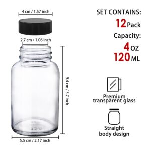 NAWORLI 4 OZ Glass Shot Bottles with Caps, 12 Pack 120 ML Empty Juicing Bottles with Screw Lids and Labels, Reusable Airtight Glass Jars for Juice, Ginger Shots, Wellness Shots