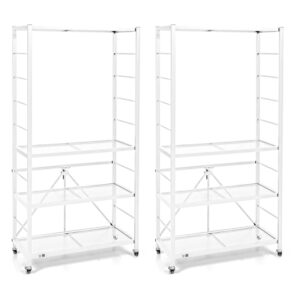 origami r2 series folding heavy duty steel storage rack adjustable shelving portable home organization unit with wheels, set of 2, white