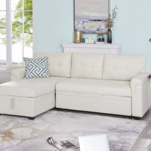 Naomi Home 85 in. Convertible Sofa with Storage, Reversible L Shape Sofa Couch with Chaise, Comfy Sectional Couches for Living Room, Cream - Velvet