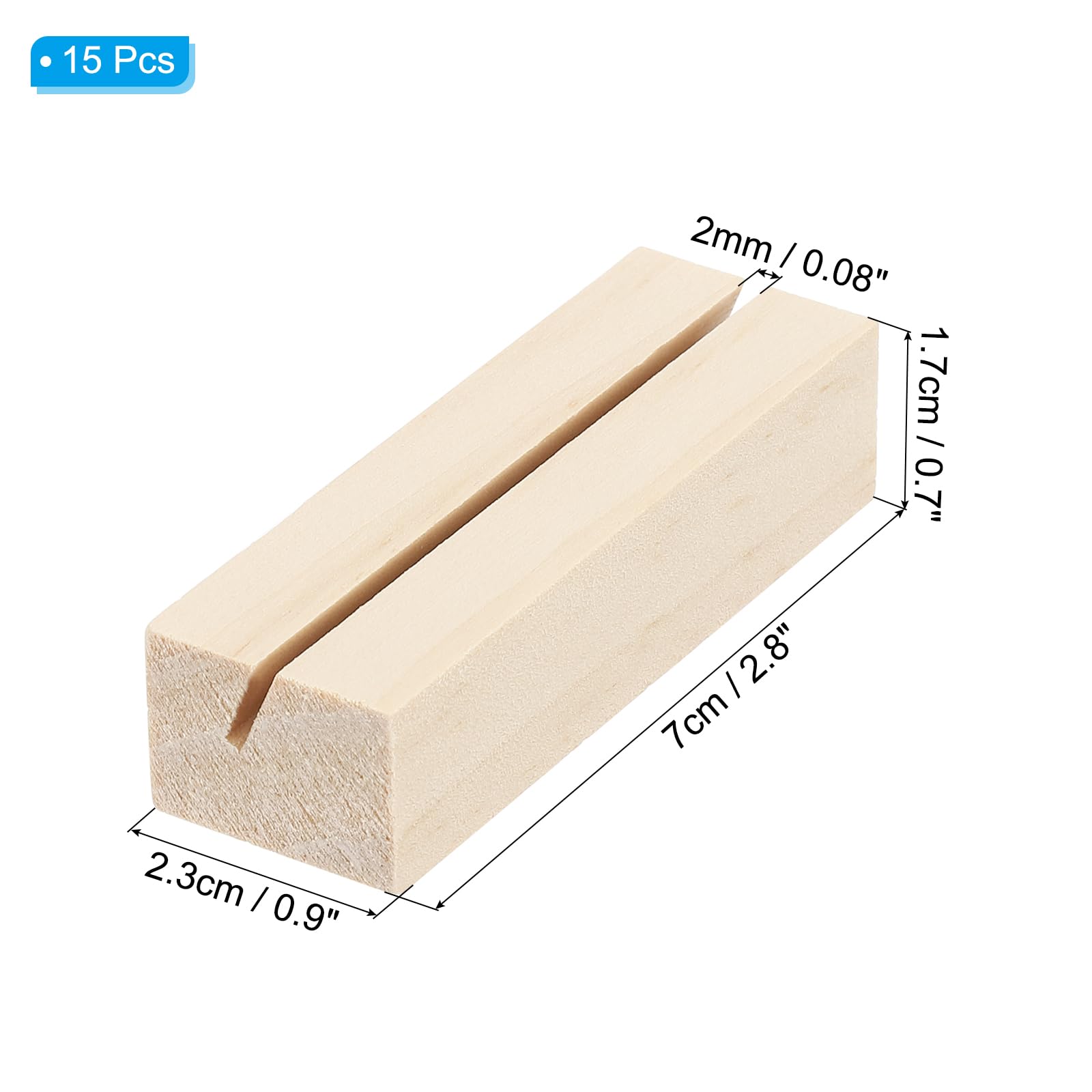 PATIKIL Wooden Place Card Holder 2.8"x0.9"x0.7", 15 Pcs Natural Wood Table Number Sign Photo Picture Holders Wooden Stands for Home Dinner Wedding Birthday Party