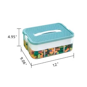 Building Blocks Storage 1 Layer Plastic Toy Storage Organizer for Lego Box Clear Toy Storage Bins with Baseplate Lid and Removable Tray for Bead Tool Sewing