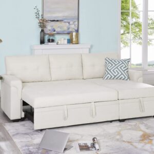 Naomi Home 85 in. Convertible Sofa with Storage, Reversible L Shape Sofa Couch with Chaise, Comfy Sectional Couches for Living Room, Cream - Velvet