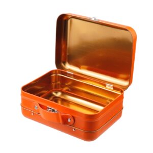 WDONAY Sturdy Metal Storage Box with Lid Large Container with Handle Tin Box with Buckle Latch(Orange)