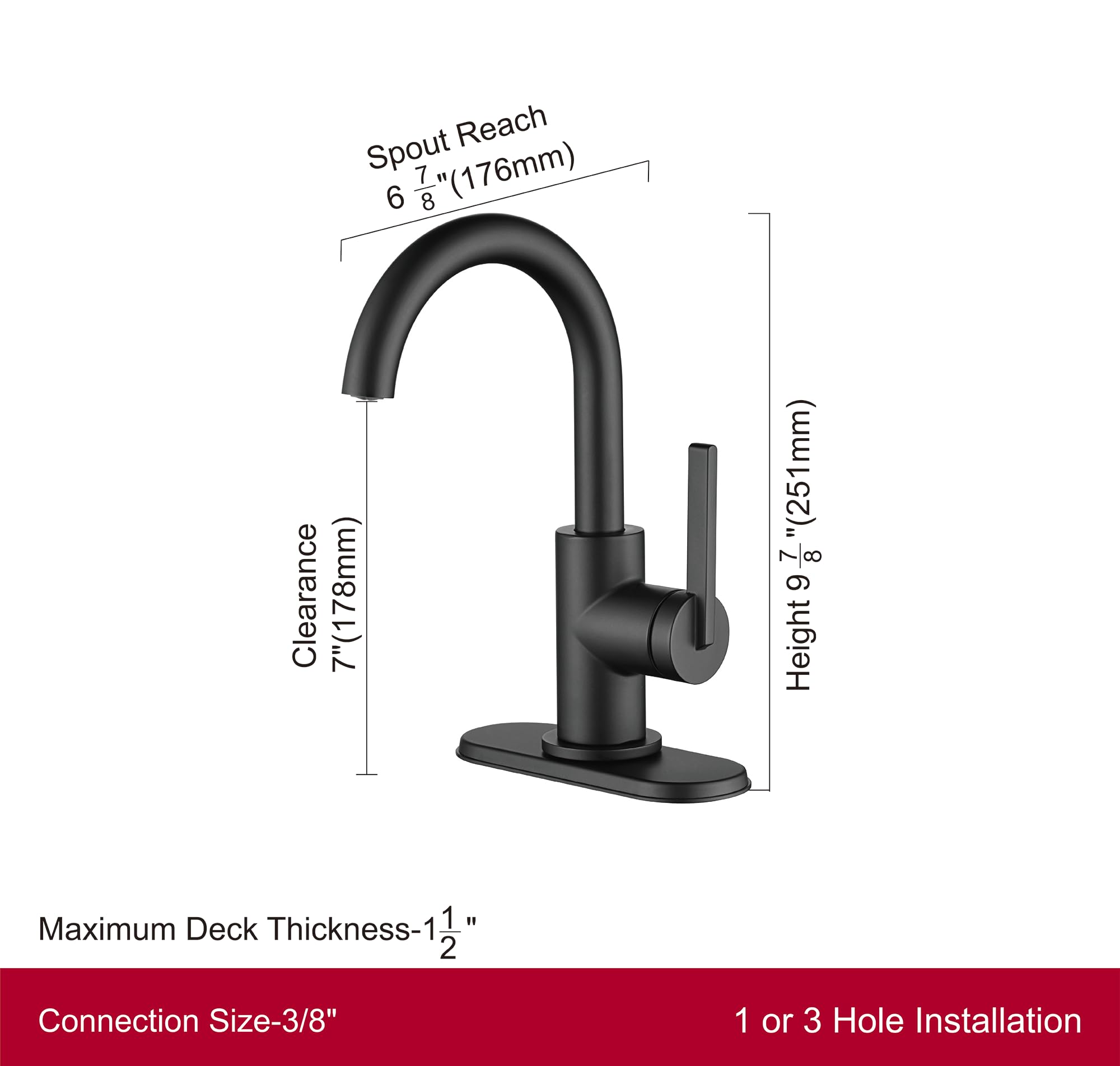 Derengge Bathroom Faucet,Single Handle Bathroom Sink Faucet with Water Supply Line,1 Hole or 3 Hole Lavatory Vantity Faucet with Pop-up Drain,Matte Black Finished,F-1328-MT