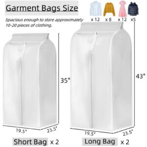 Tlence 4 Pack Hanging Garment Bags, 43" 35" Long Large Closet Clothes Protector with Zipper, Plastic Jackets Storage Rack Cover for Shirt Suits Coat Dress, Bottom Enclosed (Rack not included)