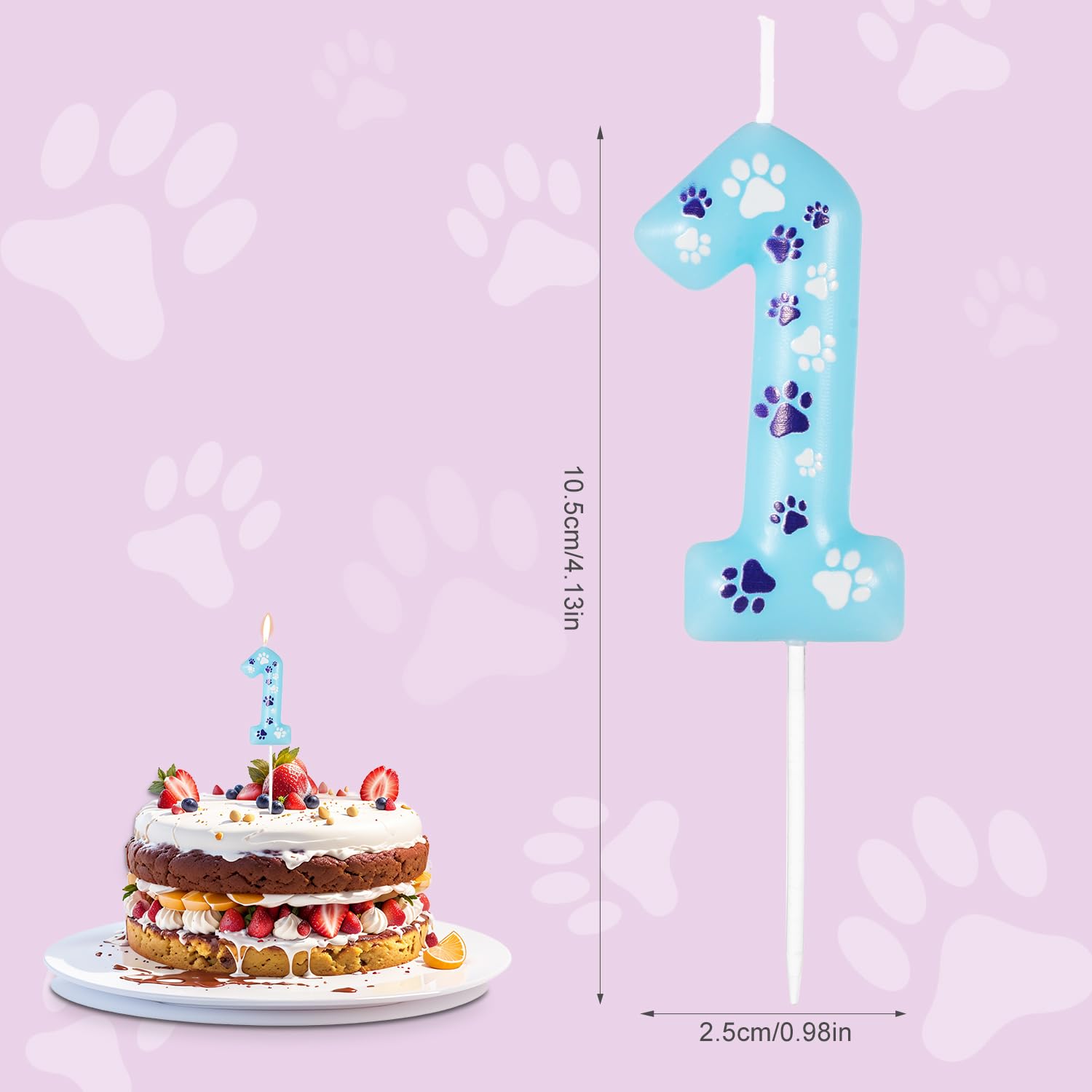 Paw Print Birthday Candle, 4.13x1.57in Pet Dog Cat Birthday Candle Party Decor Blue Cupcake Candle Topper Paw Print Candle for Birthday Cake Pet Theme Party Decor (Number 1)