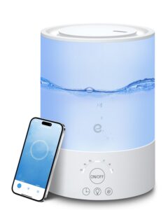 esemoil humidifiers for bedroom, for large room, 2.5l top fill cool mist humidifiers for baby, plants, smart wifi air humidifier with diffuser and nightlight, 28db, 24h long runtime, work with alexa