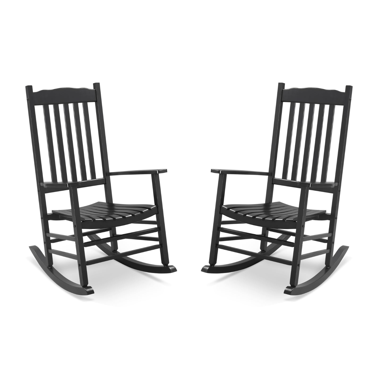 Outvita Outdoor Rocking Chair Set of 2, Solid Wood High Back Rocker, All Weather Lounge Chair for Porch Patio Fire Pit Garden Backyard Deck Indoor, Wave Shape, Black