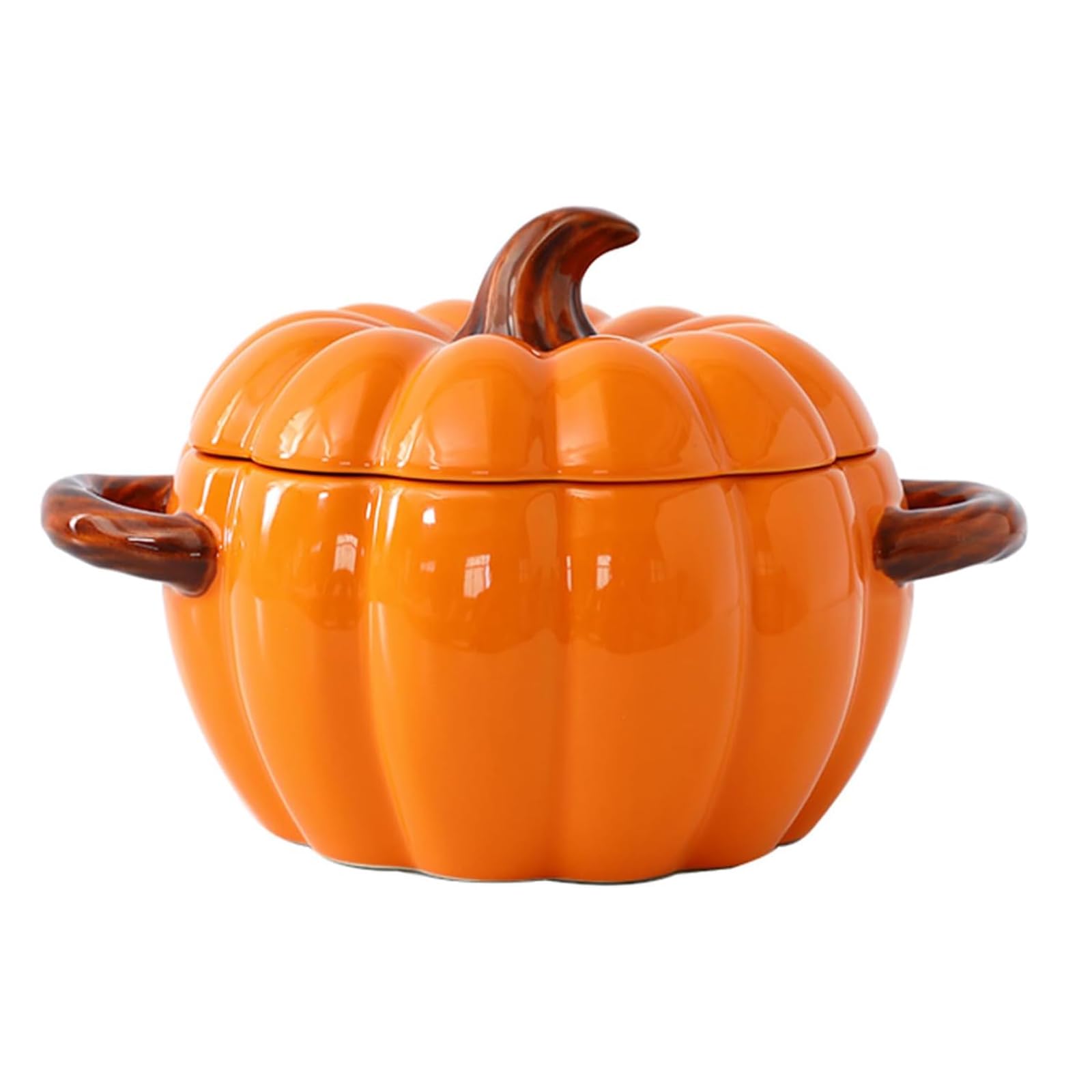 FTNESGYM Pumpkin Soup Bowl, 64oz Ceramic Pumpkin Pot Microwave & Dishwasher Safe Pumpkin Casserole Dish with Lid, Dutch Oven Pot Stockpot Cookware for Home Thanksgiving Halloween Party (Orange)