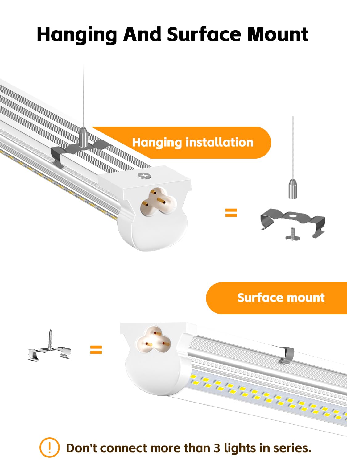 ONLYLUX LED Shop Light 8ft 6000K White 100W, 15000lm Workshop led Light V Shape, Plug and Play, Hanging/Surface Mount Install, 8 Foot led Lights for Garage,10 Pack