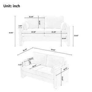 VASOENY 58.7" Modern Loveseat Sofa, Soft Chenille Fabric Love Seat Couch, 2 Seater Comfy Upholstered Leisure Sofa Loveseat Couches with 2 Waist Pillow for Living Room, Bedroom, Office