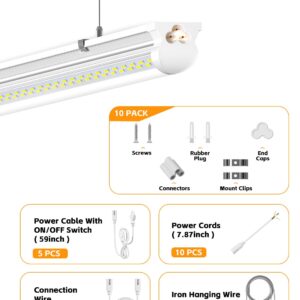 ONLYLUX LED Shop Light 8ft 6000K White 100W, 15000lm Workshop led Light V Shape, Plug and Play, Hanging/Surface Mount Install, 8 Foot led Lights for Garage,10 Pack