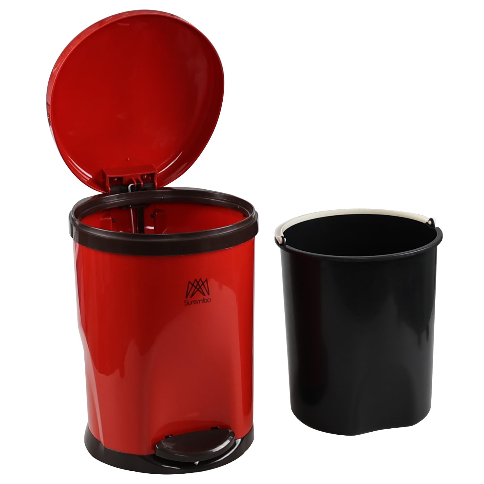 Tyminin 2.6 Gallon Bathroom Step Pedal Trash Can with Lid Soft Close, Medium Garbage Can with Removable Inner Bucket (Red)