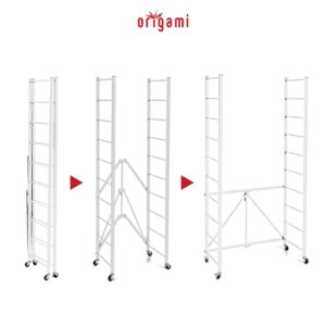 Origami R2 Series Folding Heavy Duty Steel Storage Rack Adjustable Shelving Portable Home Organization Unit with Wheels, Set of 2, White