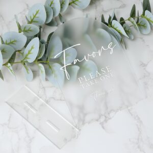 Frosted Arch Acrylic Favors Sign- 5"x7" Frosted Acrylic Wedding Sign and Base,1/8" Thick | Modern Calligraphy White Lettering Arch Acrylic Favors Sign for Wedding & Party