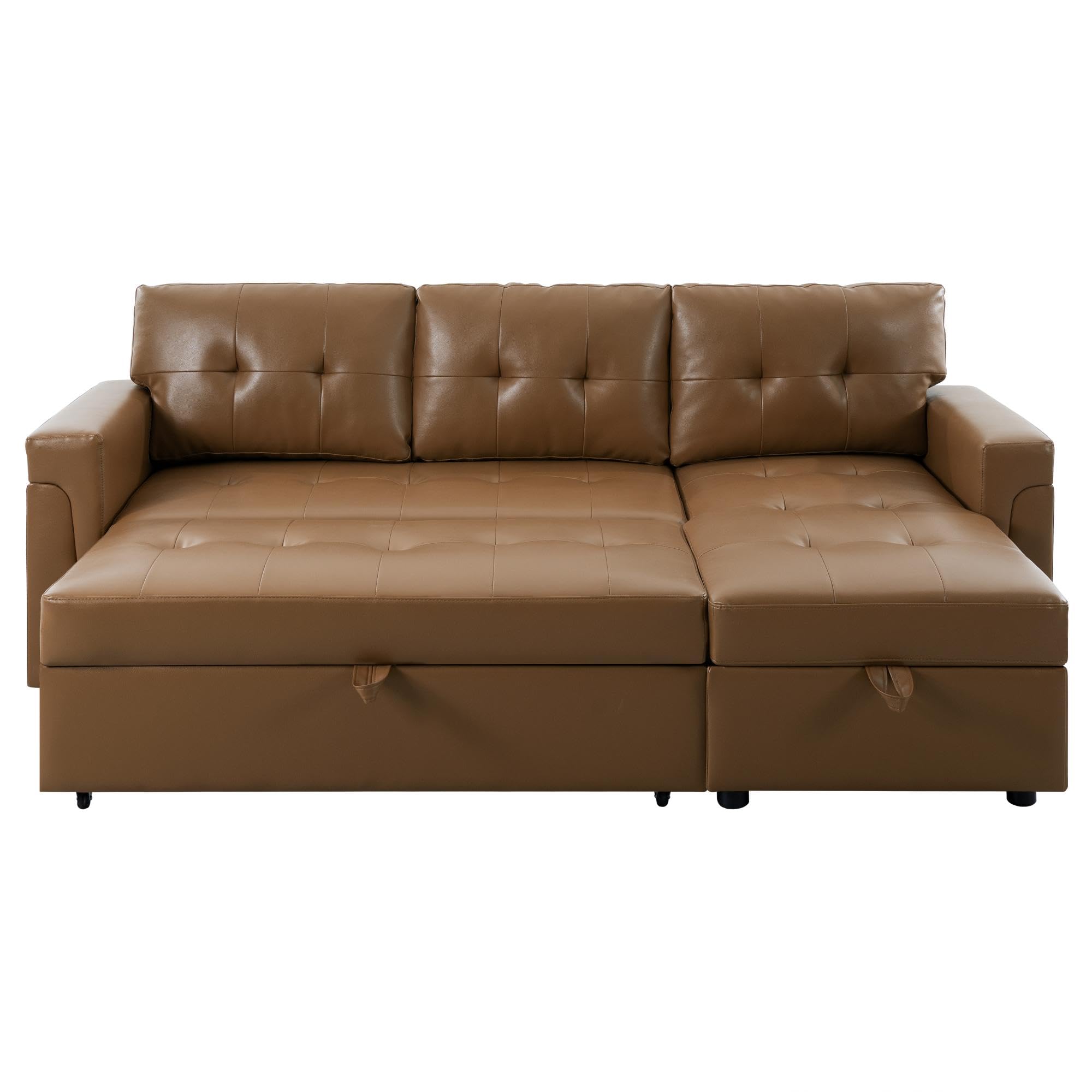 Naomi Home 85 in. Convertible Sofa with Storage, Reversible L Shape Sofa Couch with Chaise, Comfy Sectional Couches for Living Room, Mocha - Air Leather