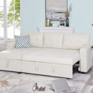 Naomi Home 85 in. Convertible Sofa with Storage, Reversible L Shape Sofa Couch with Chaise, Comfy Sectional Couches for Living Room, Cream - Velvet