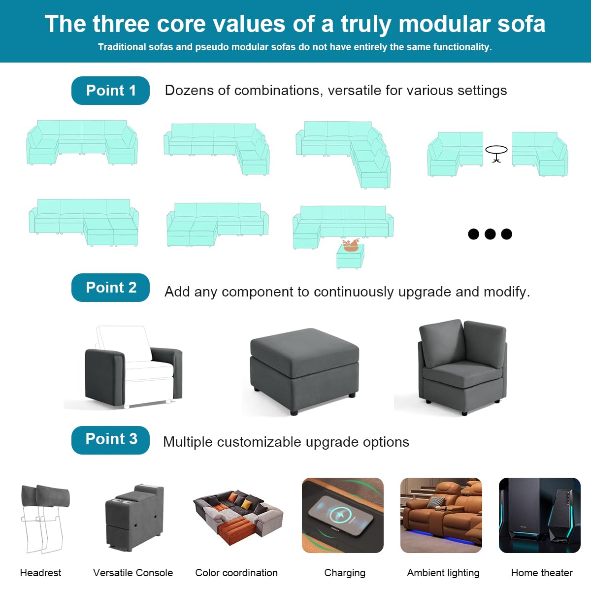 BELUXI modular sectional couches for living room lounge sofa U shaped couch furniture sets l shape sleeper bedroom comfy modern (Grey, U Shaped Sectional-1)