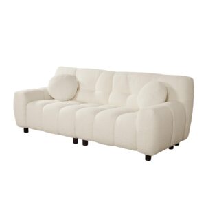 Nolohoo Boucle Cloud Sofa Couch, Comfy Deep Seat Sherpa Couch, 72.8" Upholstered Cozy Teddy 2 Seat Marshmallow Couch with 2 Pillows, Oversized Loveseat Sofa for Living Room, Bedroom, Cream White