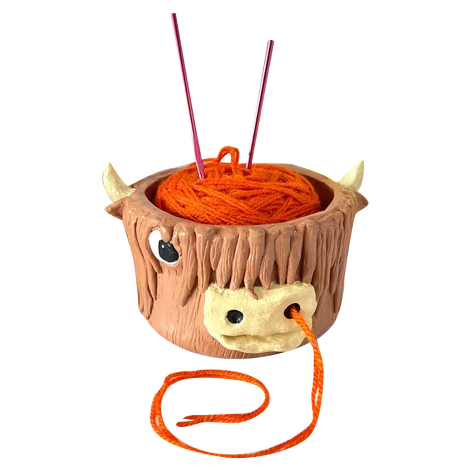 Weerihhol Crazy Cow Yarn Bowl Holder for Crocheting and Knitting, Hand Made Highland Cow Yarn Bowl,Animal Resin Crochet Accessories, Gifts for Mom & Knitting Lovers Yarn for Crocheting Bowl