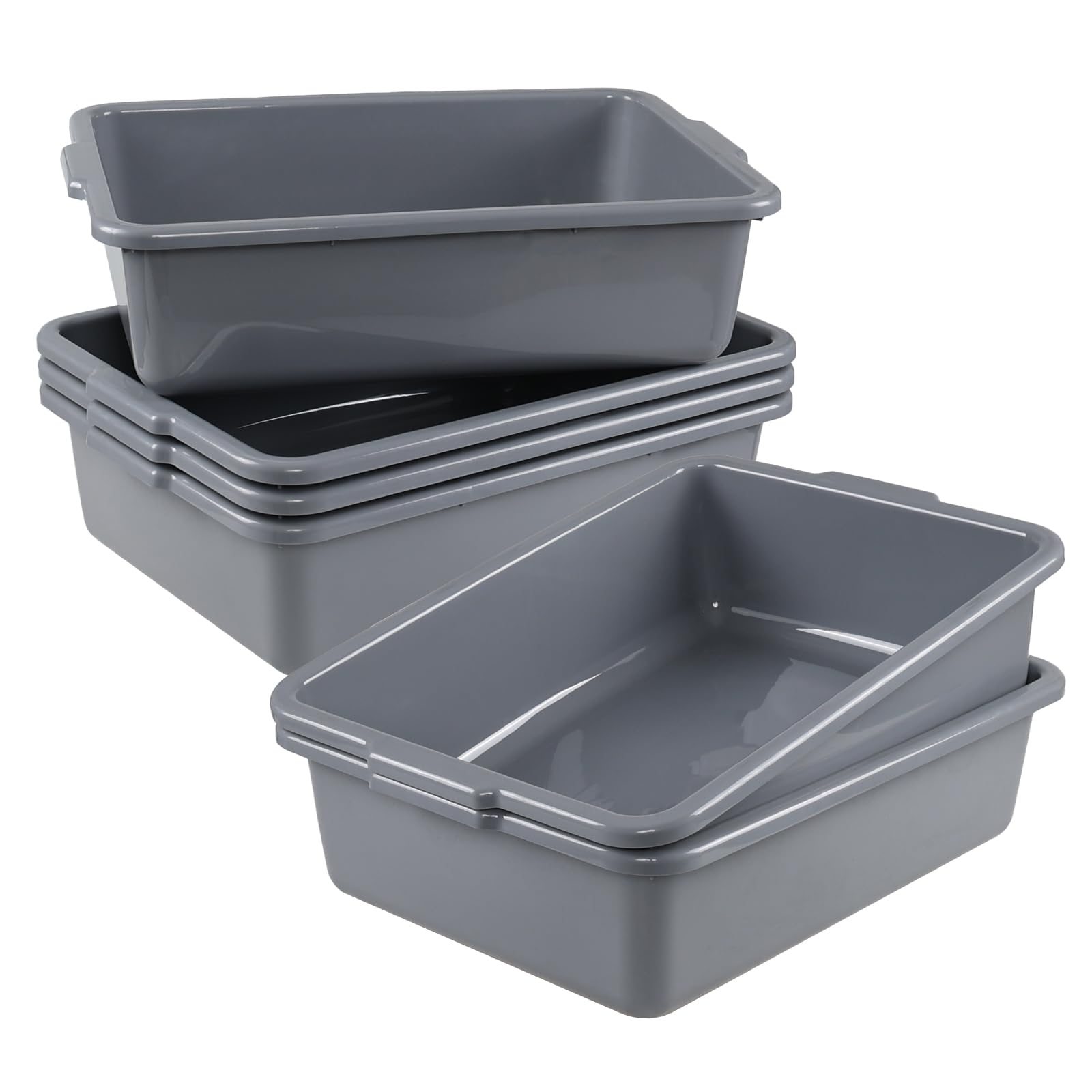 Wakikini 6 Packs 24 Liters Plastic Commercial Bus Tub, Large Bus Tote Box, Gray