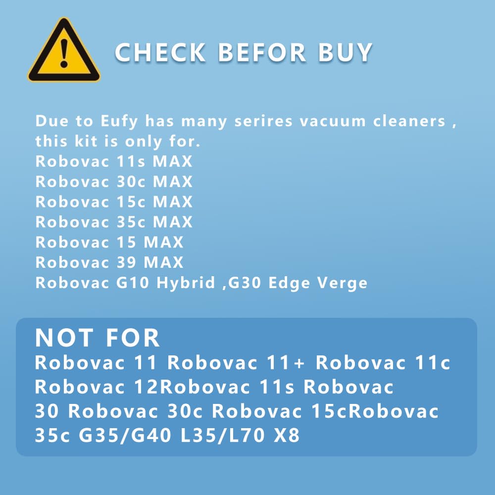 Replacement Parts forEufy RoboVac 11S Max, Accessories Kit for RoboVac 15C Max 30C Max 35c Max 15t Max 39 Max Series G10 G20 G30 G32 Edge Verge Hybrid