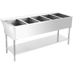 WILPREP 5 Well Natural Gas Food Warmer, 17,500BTU Commercial Gas Steam Table with 8" Cutting Board & Storage Shelf, 72" LP NG Stainless Steel Steam Table Food Warmer for Catering Buffets Restaurants