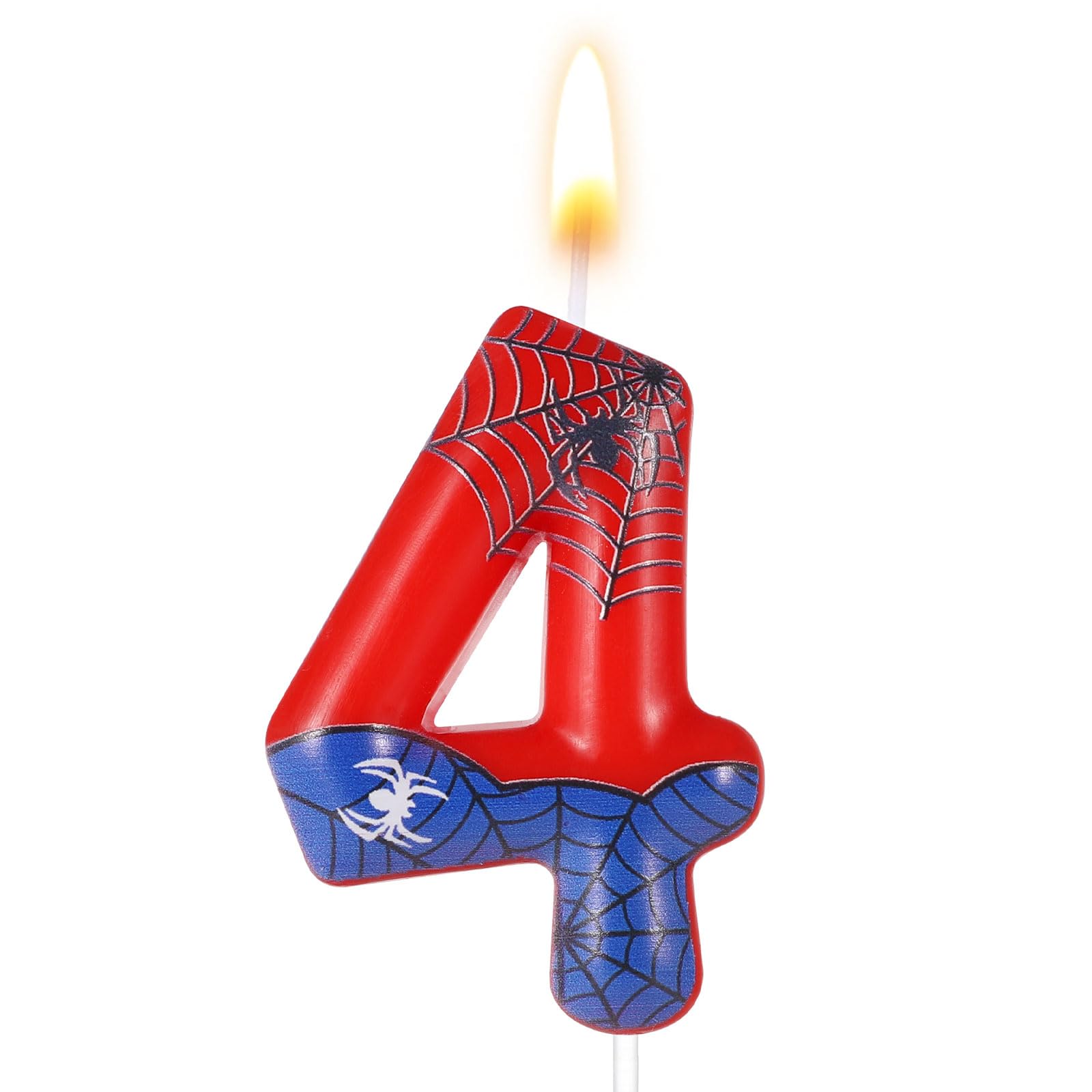 Spider Themed Birthday Candle, Red Blue Spider Web Candle Spider Candle Number Candle Birthday Cake Candle Spider Birthday Decorations for Boys Girls Birthday Cake Party Decoration (4)