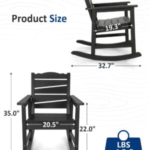 Weatherproof Patio Rocking Chair, HIPS Outdoor Rocking Chair for Adults, 400LBS Support Heavy Duty Porch Rocking Chairs for Garden, Lawn, Backyard, Outdoor and Indoor (Black)