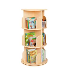 OOOK Kids Rotating Bookshelf Tower, Small Corner Bookshelf for Small Space, 360 Display 3 Tier Floor Standing Montessori Bookshelf Storage Rack, Large Chassis Spinning Bookshelf for Kids Room, Nursery