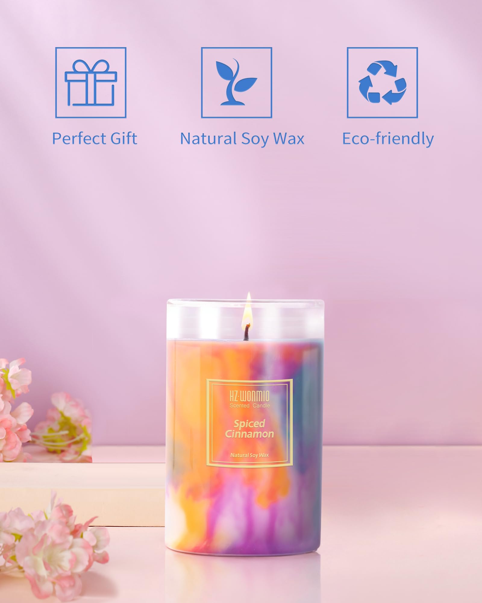 HZ-WONMIO Scented Candles | Spiced Cinnamon Candle|Hand-Poured Soy Wax Candles |60-Hour Burn Time |Retro Charm Aromatherapy Candle |Tie-Dye Effect| Holiday Candle Gifts for Women|8oz