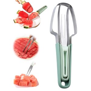 zhaolie 3-in-1 watermelon fork slicer cutter，stainless steel watermelon popsicle cutter watermelon cutter slicer tool melon cutter knife portability fruit fork set for camping kitchen gadgets, green