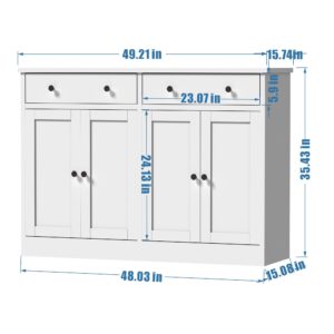 holzart White Buffet Storage Cabinet with Doors and Drawers, 49" W Coffee Bar Cabinet, Kitchen Buffet Sideboard for Living Room, Kitchen