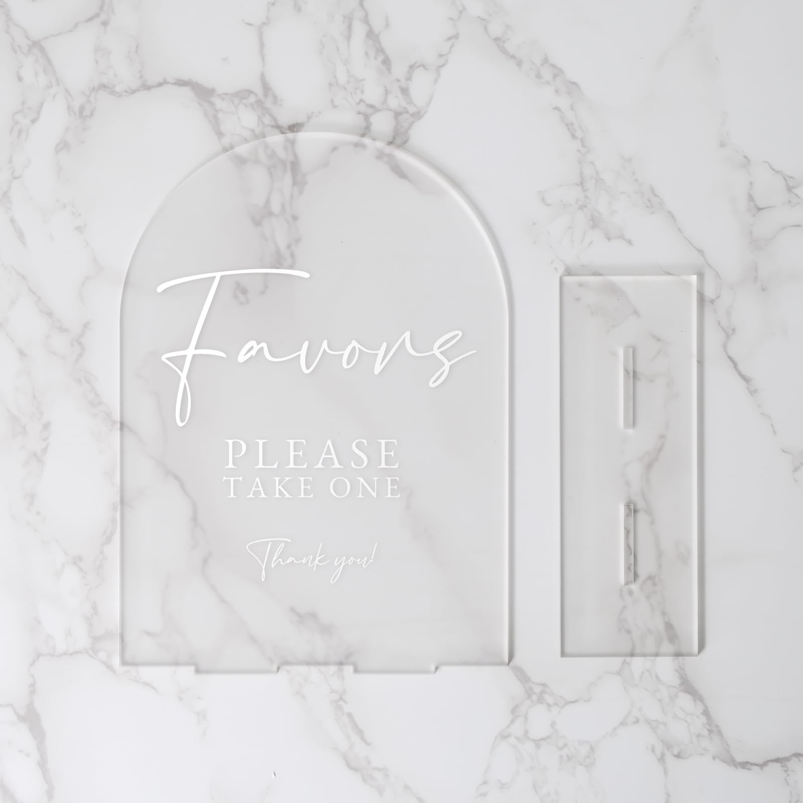 Frosted Arch Acrylic Favors Sign- 5"x7" Frosted Acrylic Wedding Sign and Base,1/8" Thick | Modern Calligraphy White Lettering Arch Acrylic Favors Sign for Wedding & Party