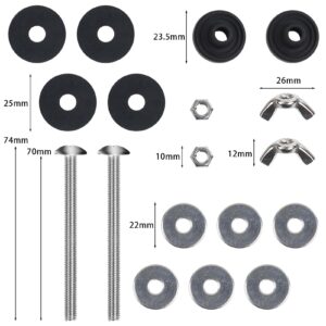 2PCS Universal Toilet Seat Bolts Kit, Heavy Duty Toilet Tank Bolts Replacement, Waterproof Stainless Steel Toilet Seat Screws and Rubber Washers Gaskets with Extra Long Nut