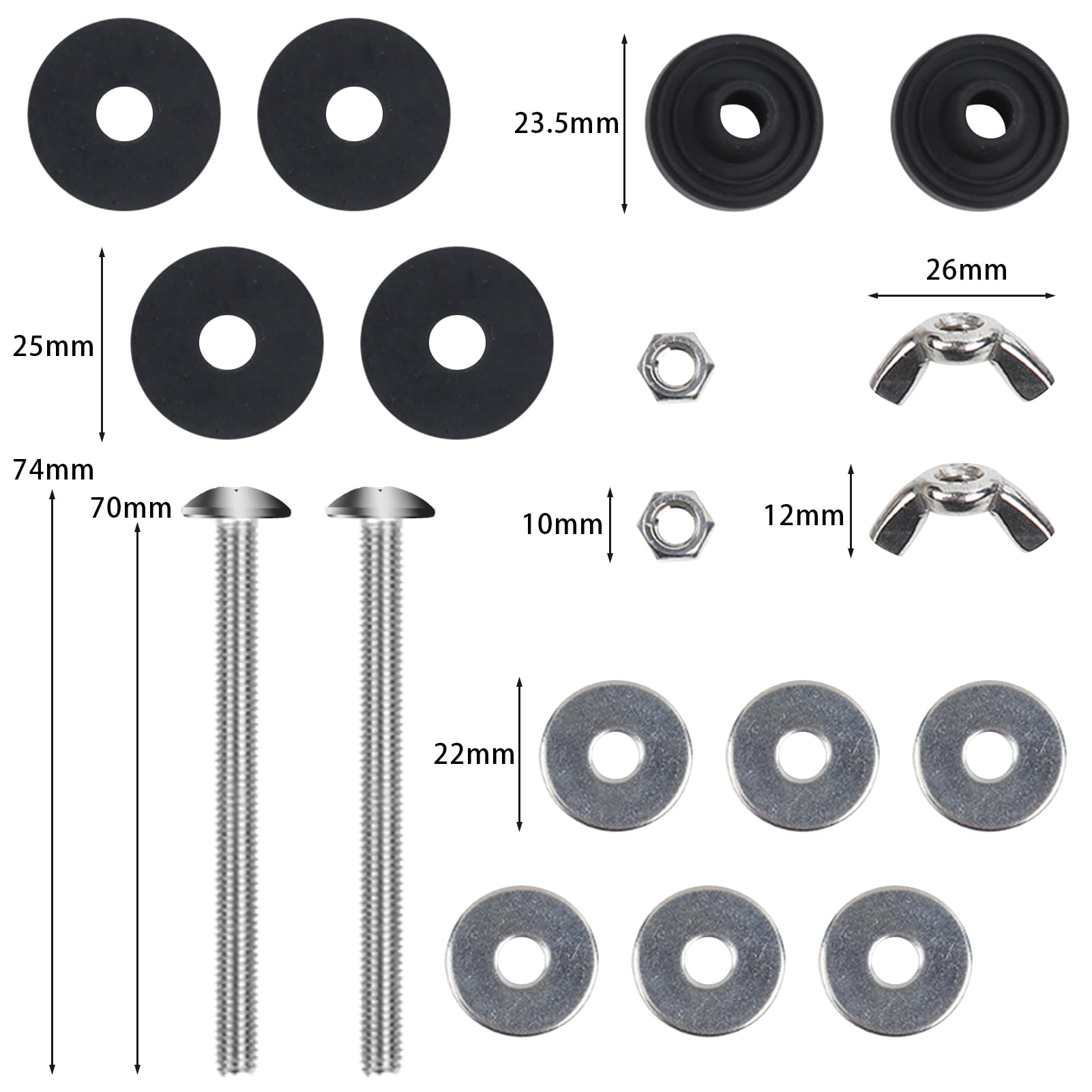 2PCS Universal Toilet Seat Bolts Kit, Heavy Duty Toilet Tank Bolts Replacement, Waterproof Stainless Steel Toilet Seat Screws and Rubber Washers Gaskets with Extra Long Nut