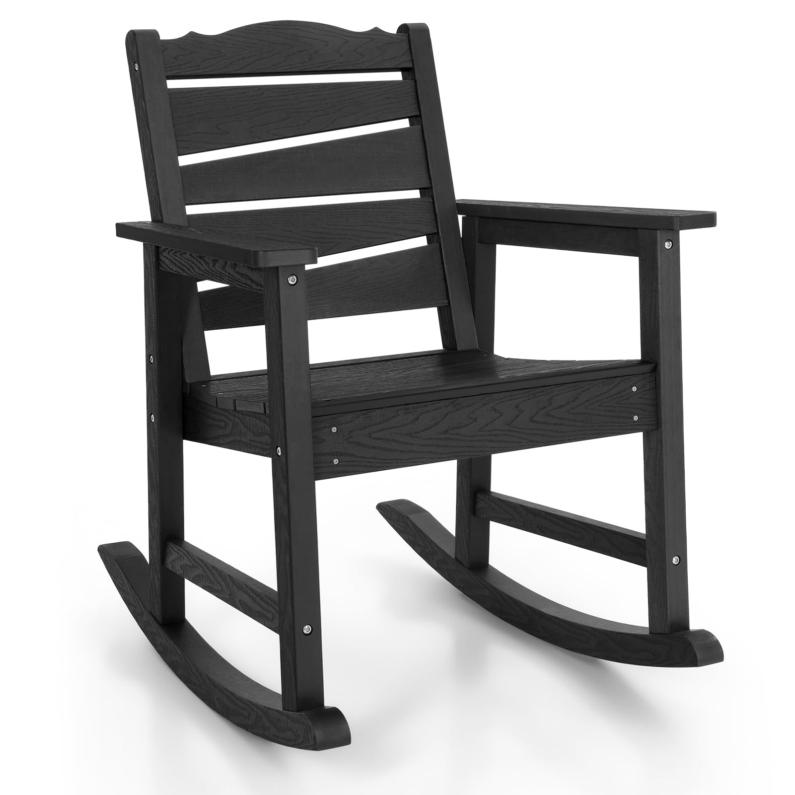 Weatherproof Patio Rocking Chair, HIPS Outdoor Rocking Chair for Adults, 400LBS Support Heavy Duty Porch Rocking Chairs for Garden, Lawn, Backyard, Outdoor and Indoor (Black)